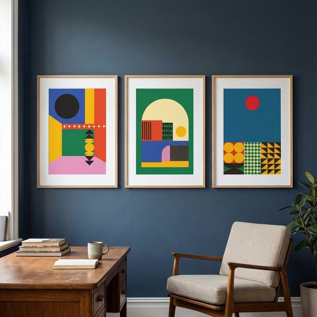 Set of 3 Geometric Abstract Modern Sunrise Prints wall - art - picture - poster