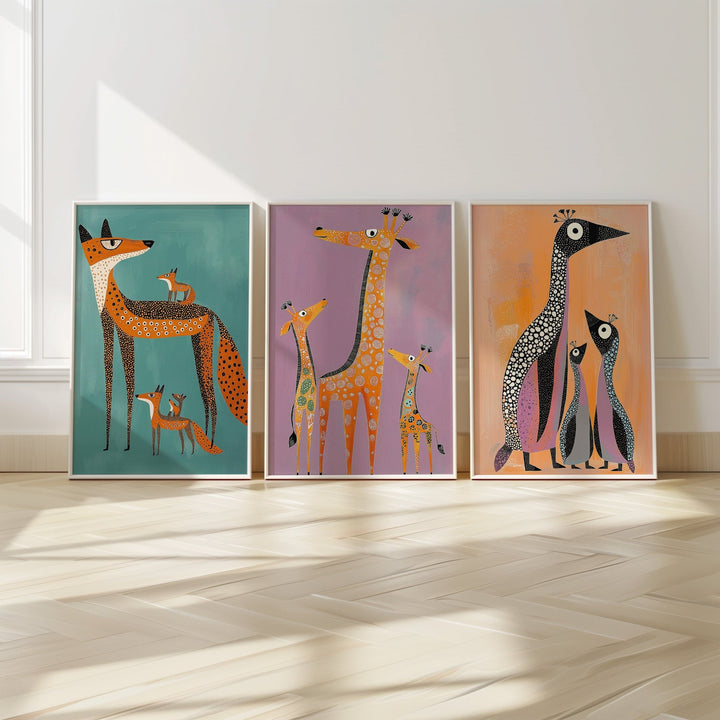 Set of 3 Kids Animal Oil Wall Prints - Style My Wall