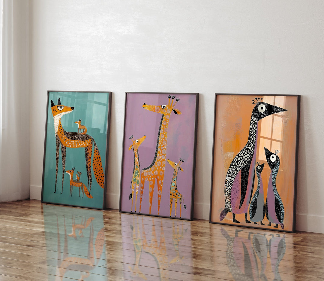 Set of 3 Kids Animal Oil Wall Prints - Style My Wall