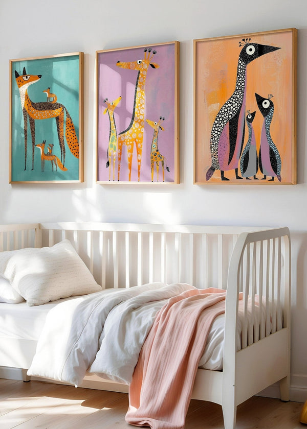Set of 3 Kids Animal Oil Wall Prints