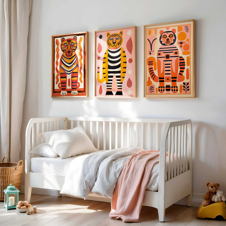 Vibrant Colourful Tiger Wall Art Trio Set