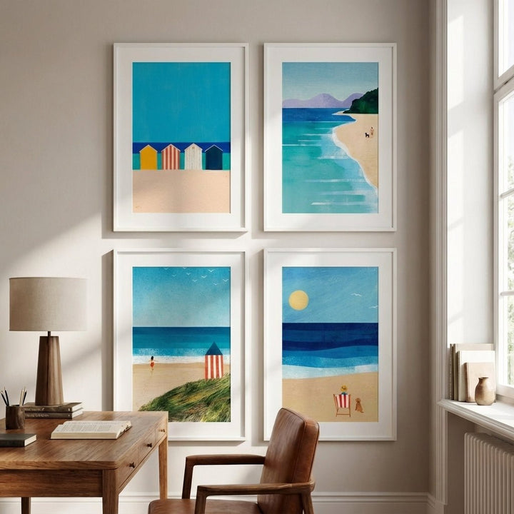 Set of 4 Coastal Beach Painting Prints by Henry Rivers wall - art - picture - poster