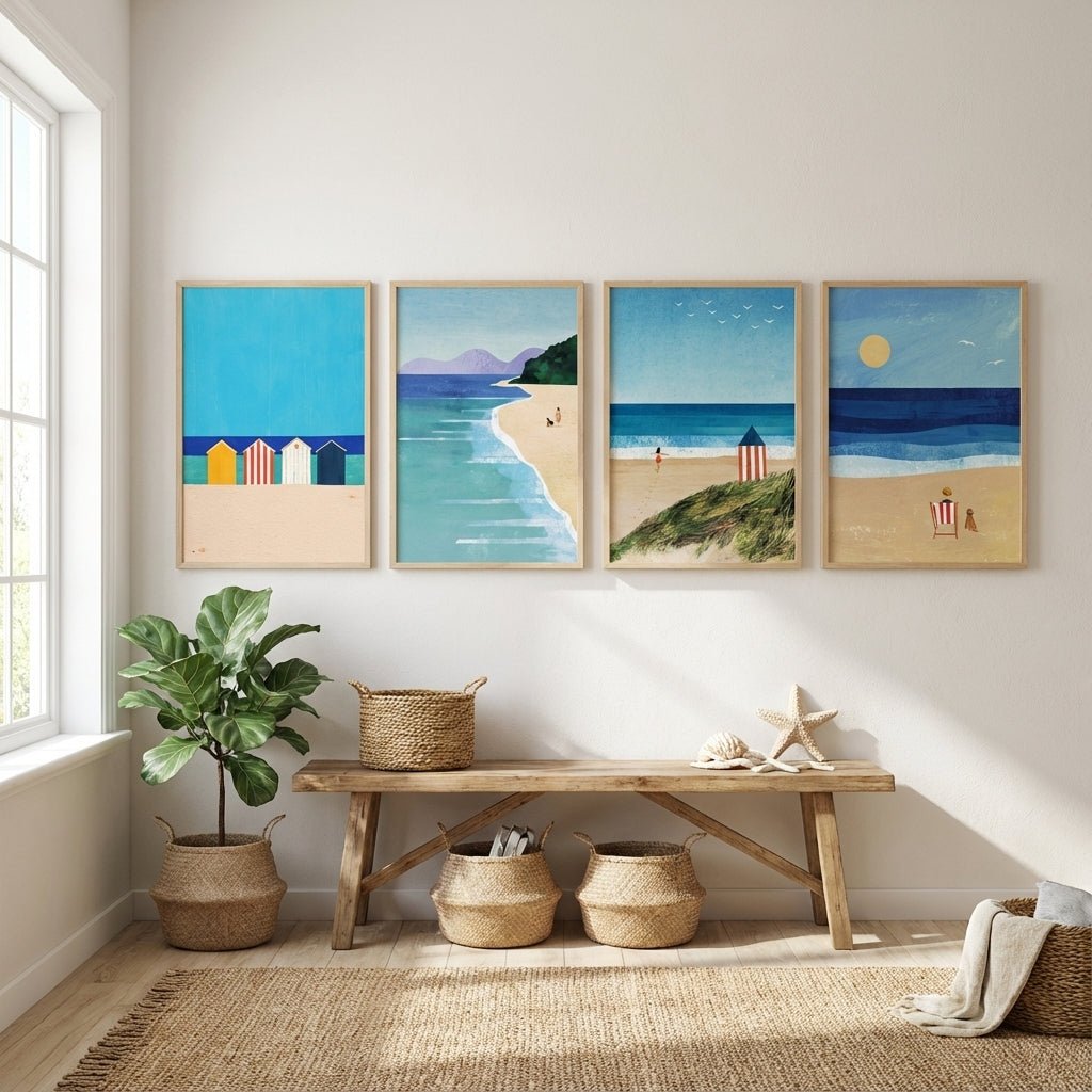 Set of 4 Coastal Beach Painting Prints by Henry Rivers wall - art - picture - poster