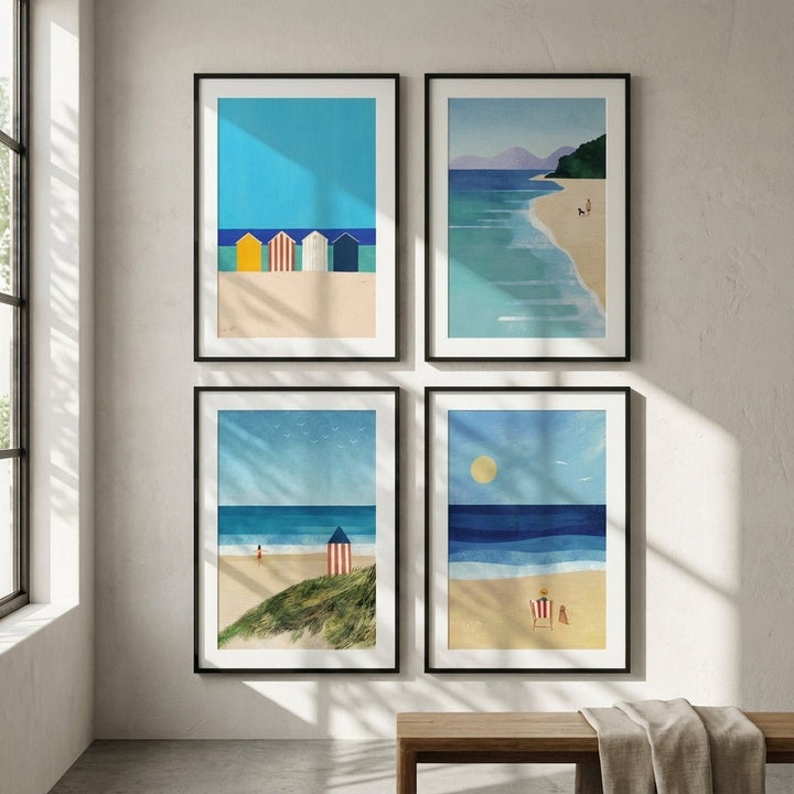 Set of 4 Coastal Beach Painting Prints by Henry Rivers wall - art - picture - poster