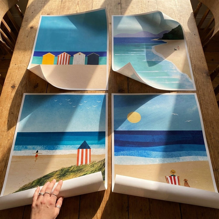 Set of 4 Coastal Beach Painting Prints by Henry Rivers wall - art - picture - poster