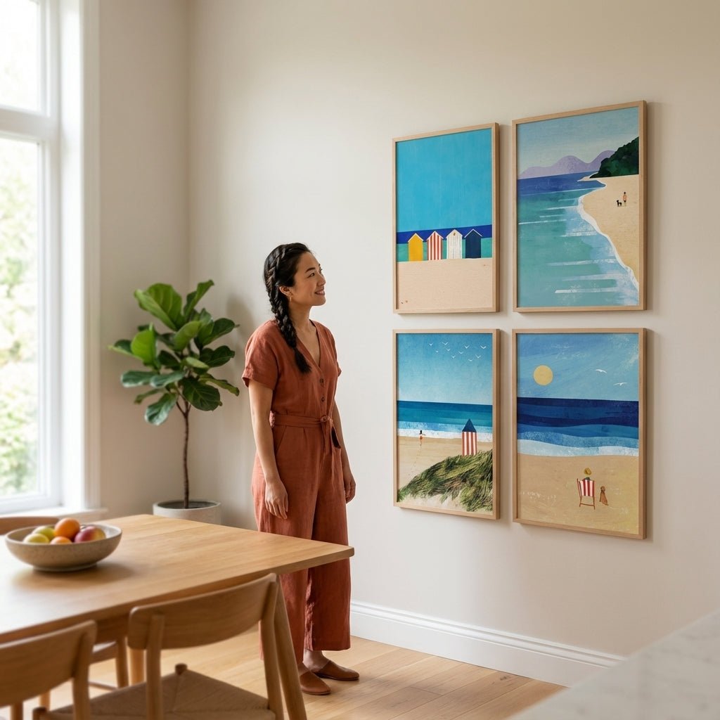 Set of 4 Coastal Beach Painting Prints by Henry Rivers wall - art - picture - poster