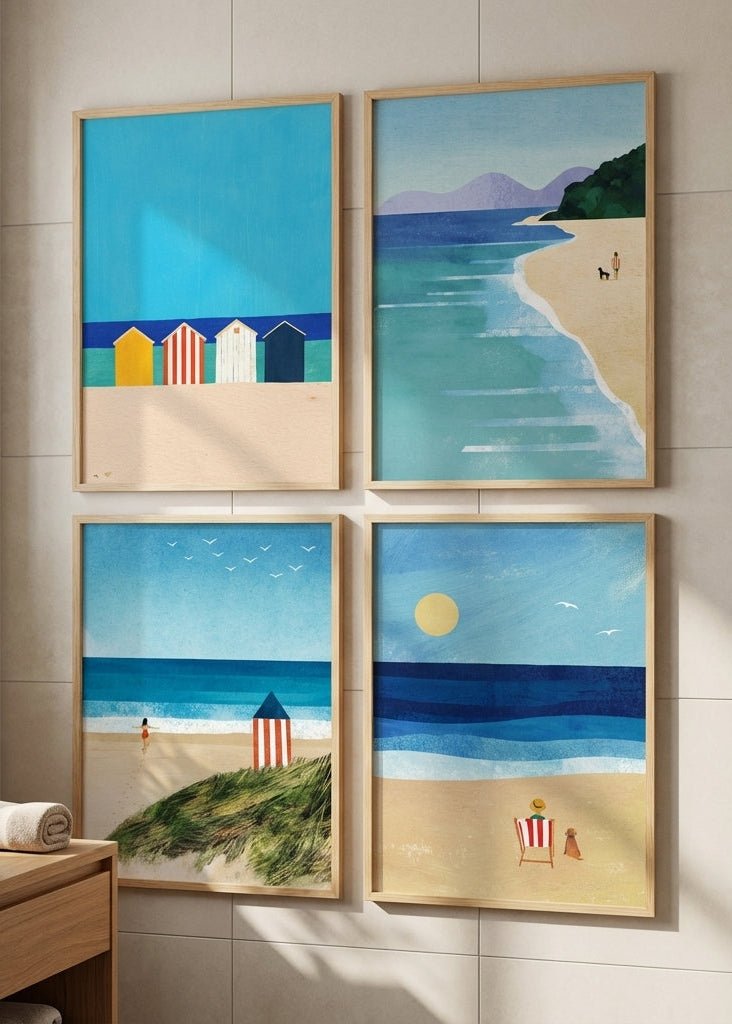 Set of 4 Coastal Beach Painting Prints by Henry Rivers