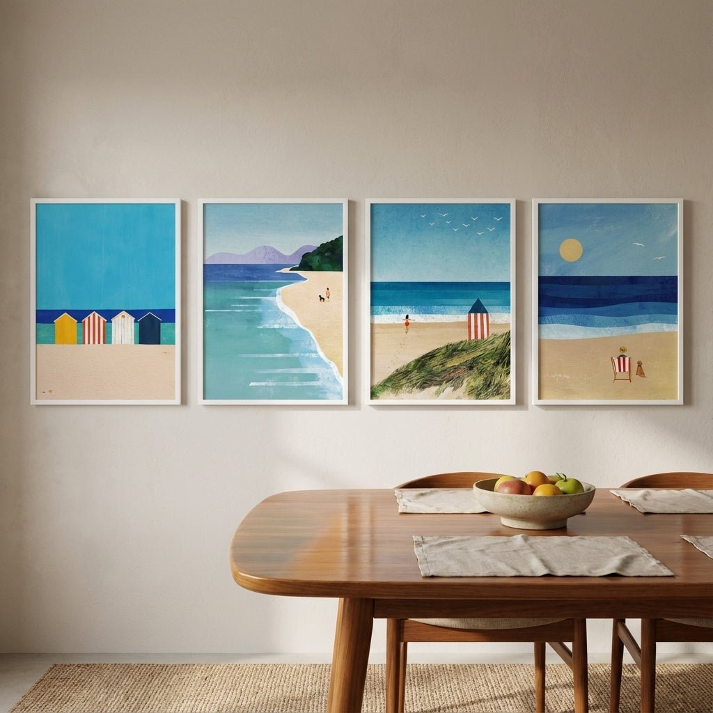 Set of 4 Coastal Beach Painting Prints by Henry Rivers wall - art - picture - poster