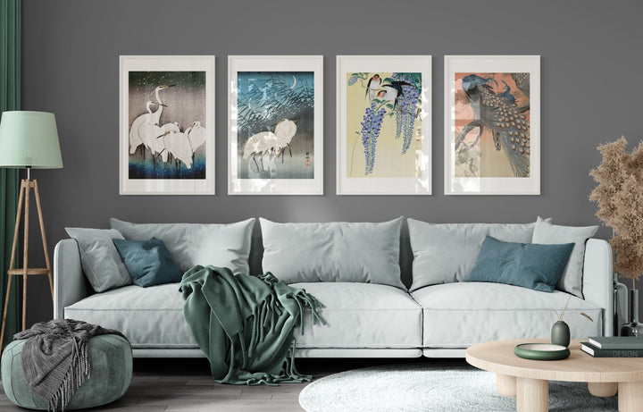 Set of 4 Woodblock Japanese Prints by Ohara Koson wall - art - picture - poster