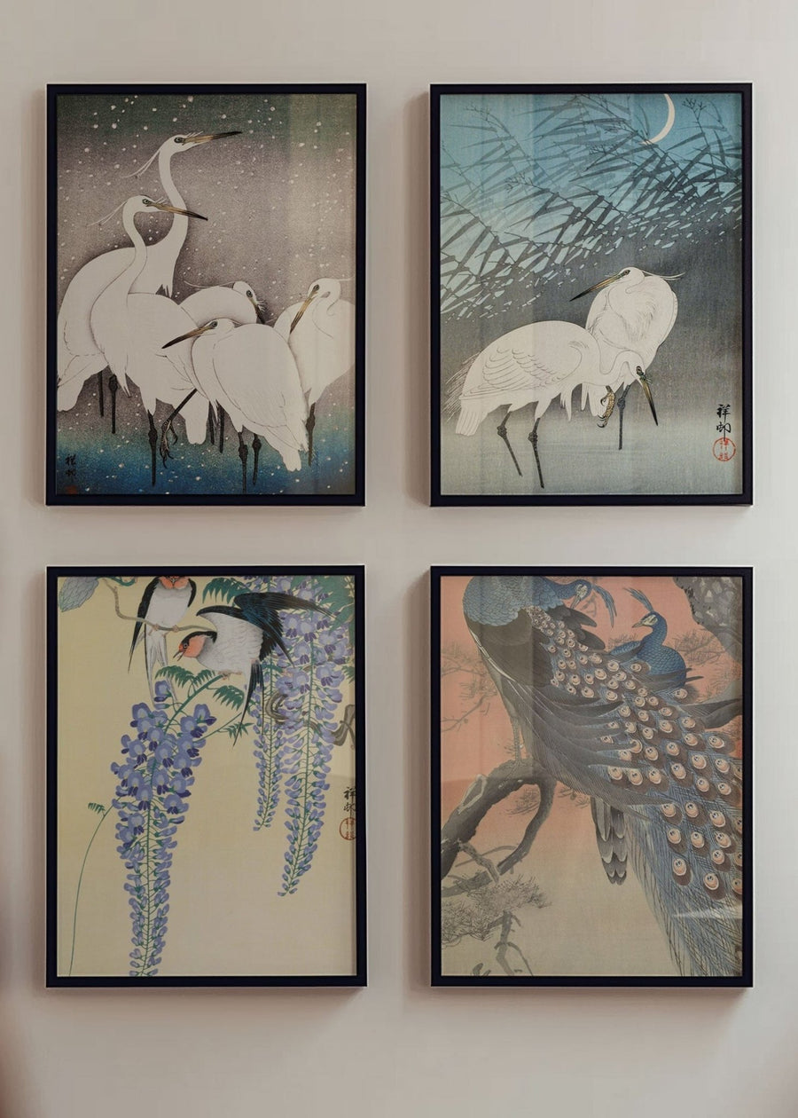 Set of 4 Woodblock Japanese Prints by Ohara Koson