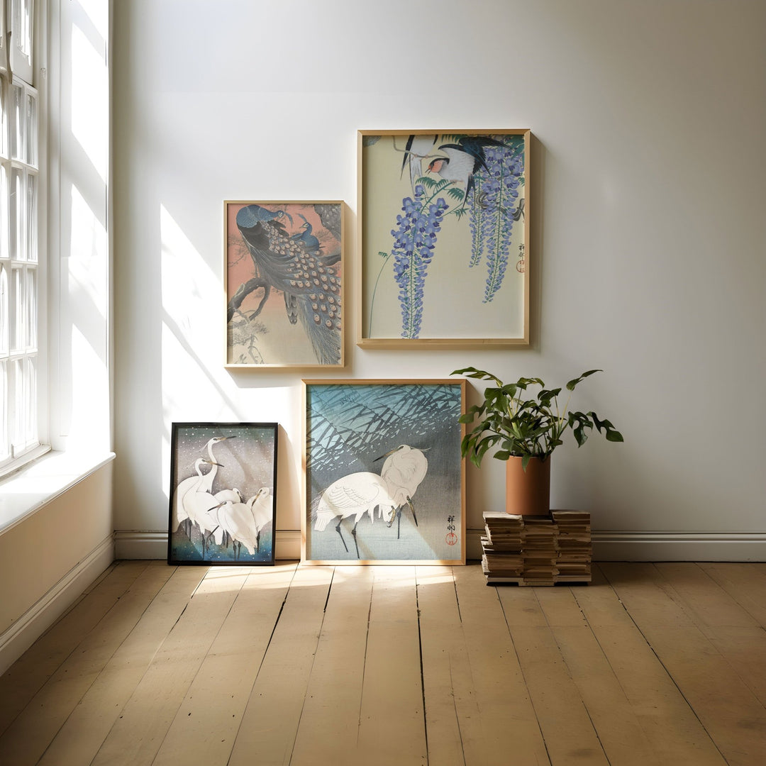 Set of 4 Woodblock Japanese Prints by Ohara Koson wall - art - picture - poster