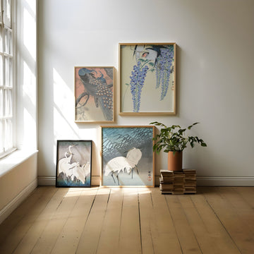 Set of 4 Woodblock Japanese Prints by Ohara Koson wall - art - picture - poster