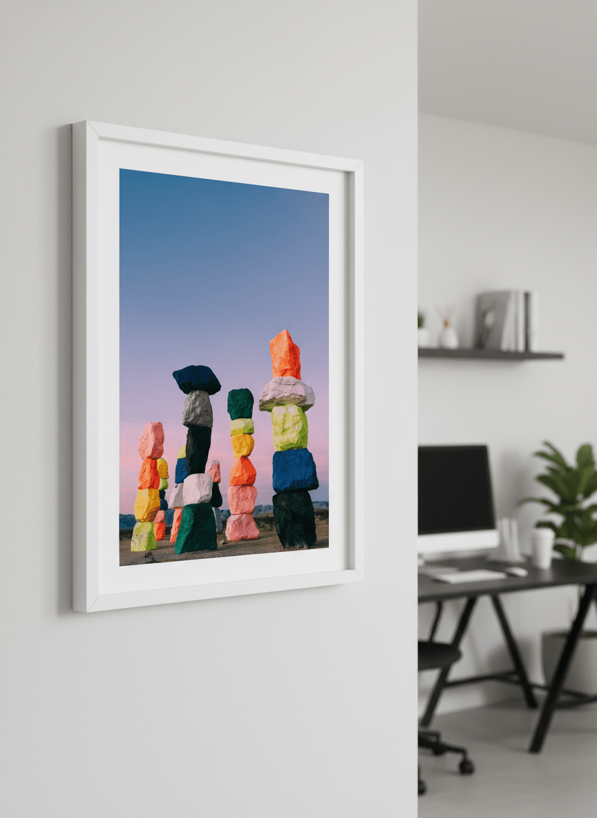 Contemporary wall art featured in a bright modern office workspace