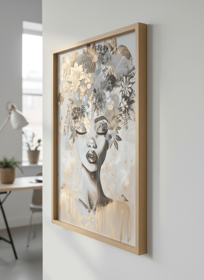 Contemporary wall art featured in a bright modern office workspace