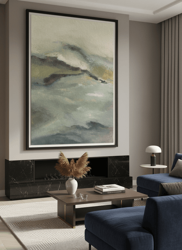 Monumental artwork centred on a feature wall in a luxe interior