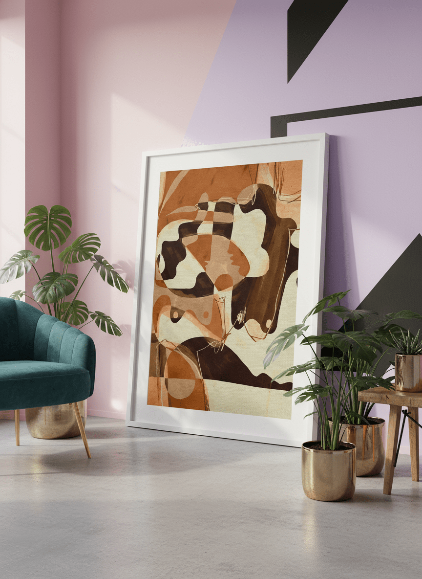 Bold wall art styled in a colourful, eclectic modern home