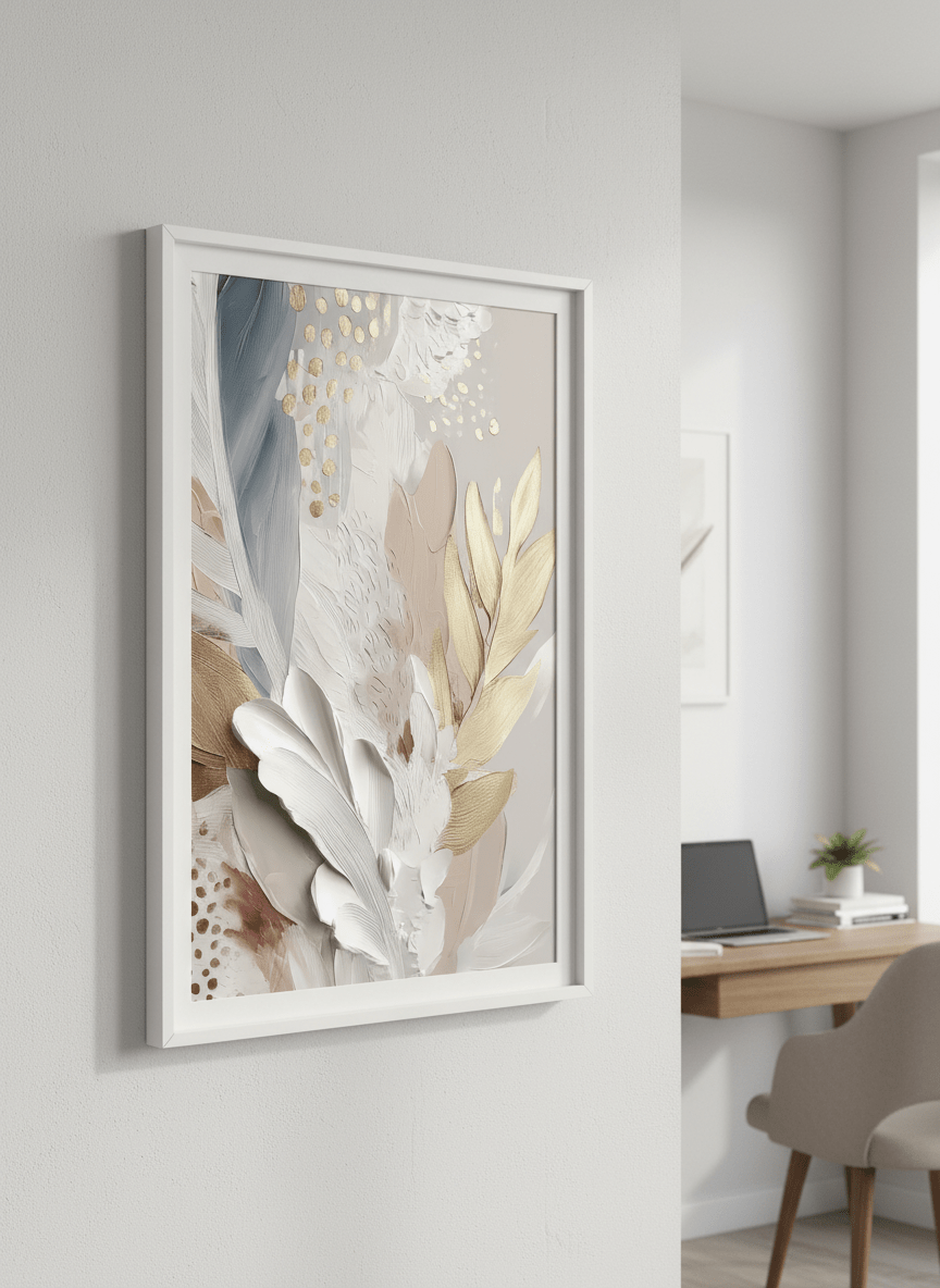 Contemporary wall art featured in a bright modern office workspace