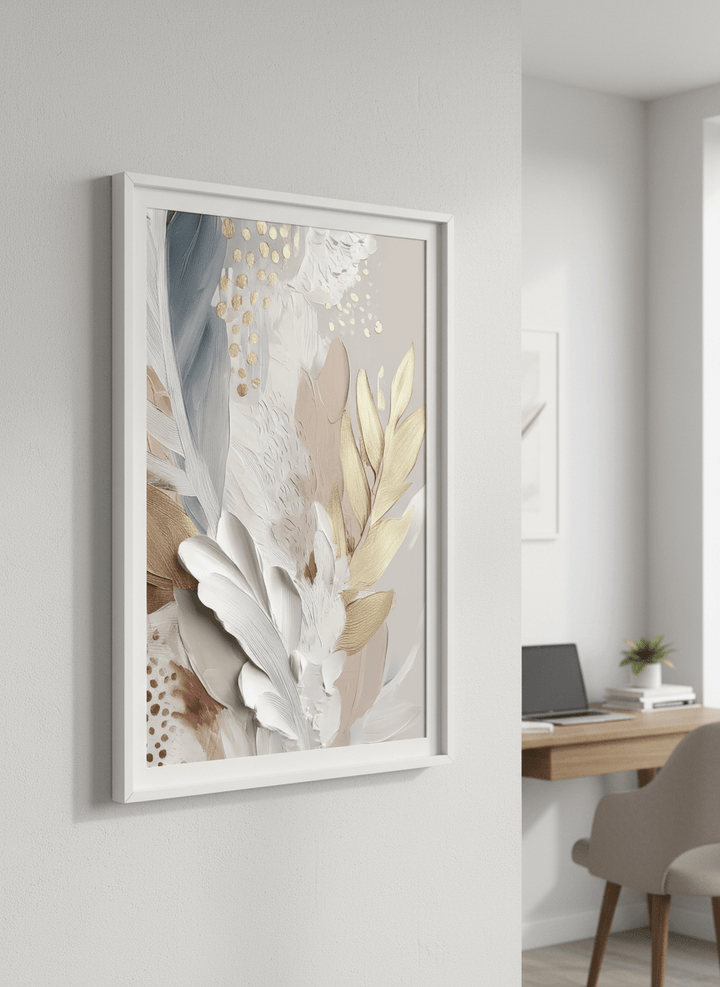 Contemporary wall art featured in a bright modern office workspace