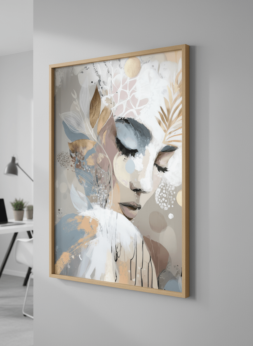Contemporary wall art featured in a bright modern office workspace