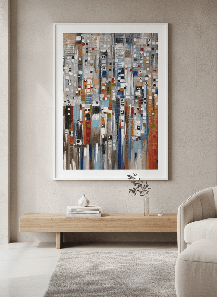 Monumental artwork centred on a feature wall in a luxe interior