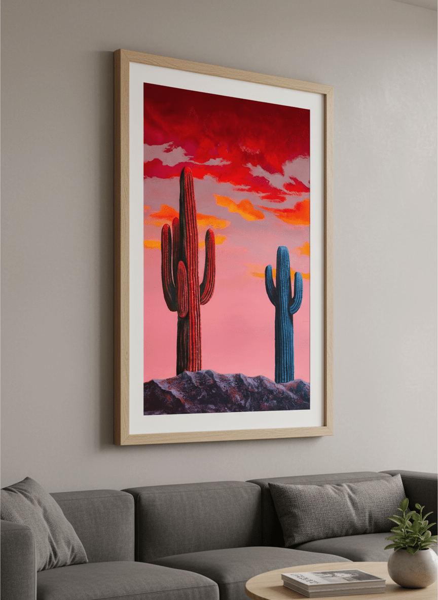 Modern wall art styled above a sofa in a neutral living room