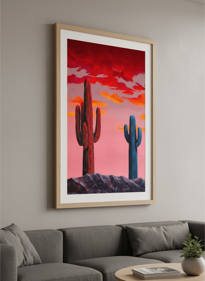 Modern wall art styled above a sofa in a neutral living room