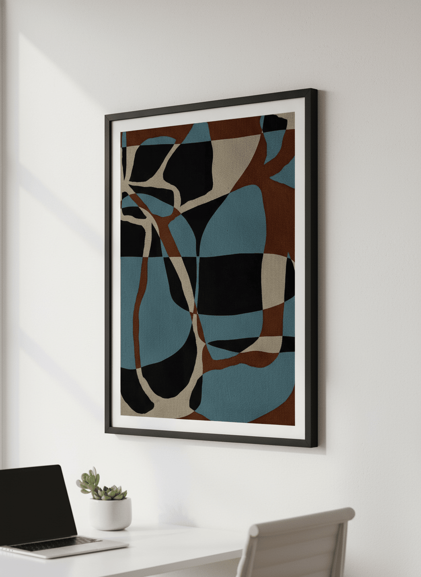 Contemporary wall art featured in a bright modern office workspace