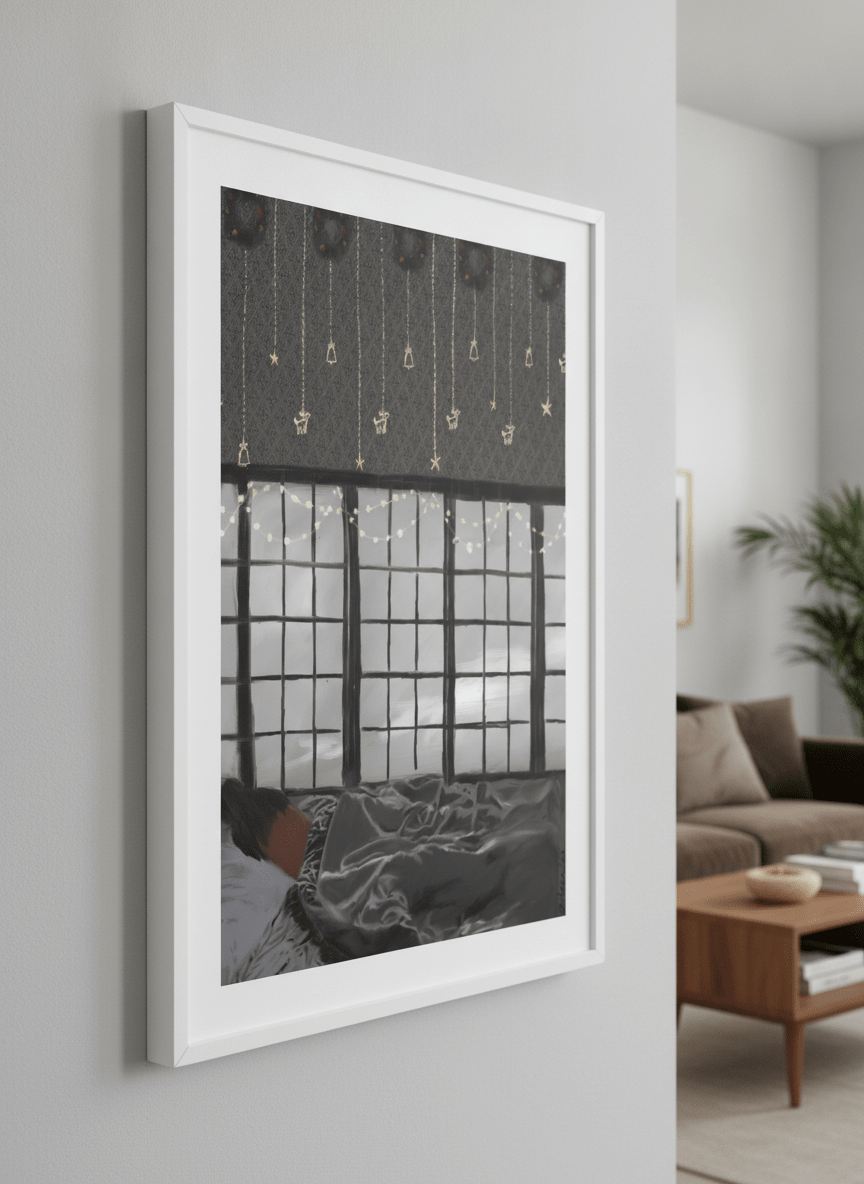 Modern wall art styled above a sofa in a neutral living room