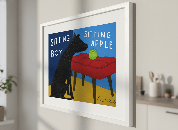 Artwork styled on the wall of a bright modern kitchen