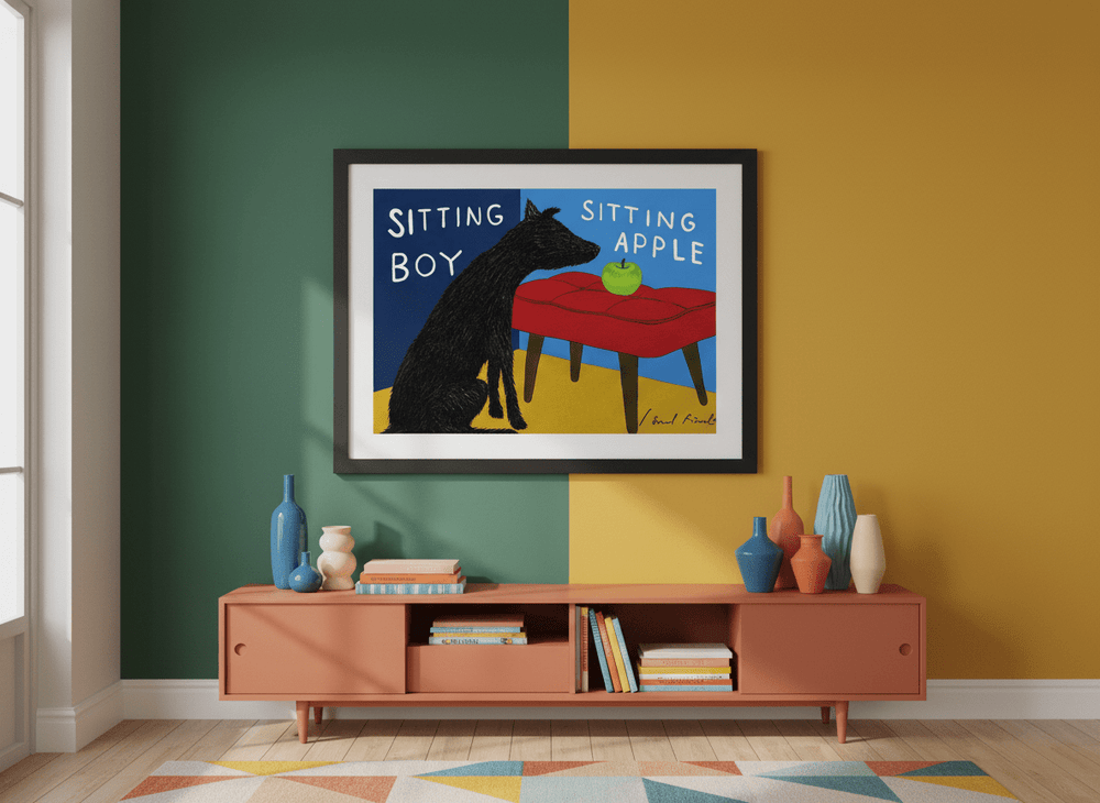 Bold wall art styled in a colourful, eclectic modern home