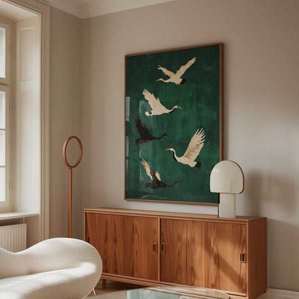 Five Crane Emerald Flying