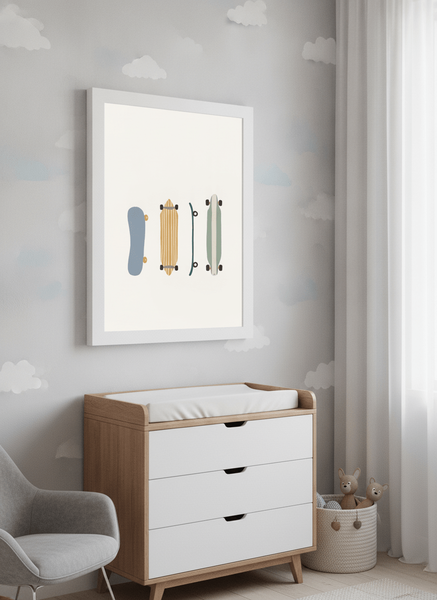 Soft neutral wall art styled in a serene nursery with pastel tones