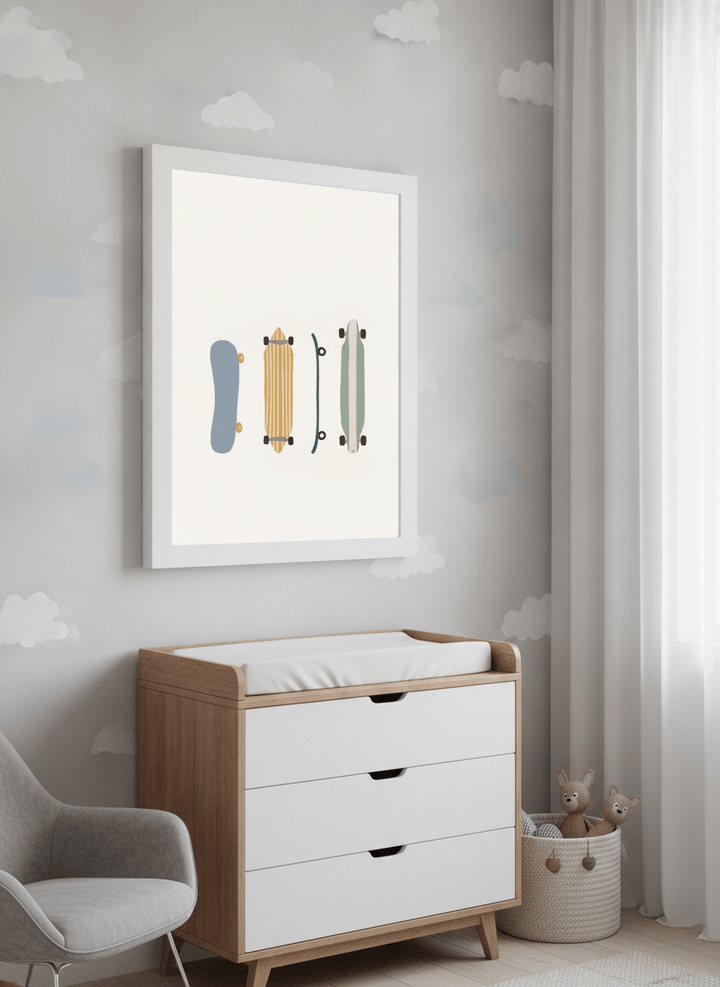 Soft neutral wall art styled in a serene nursery with pastel tones
