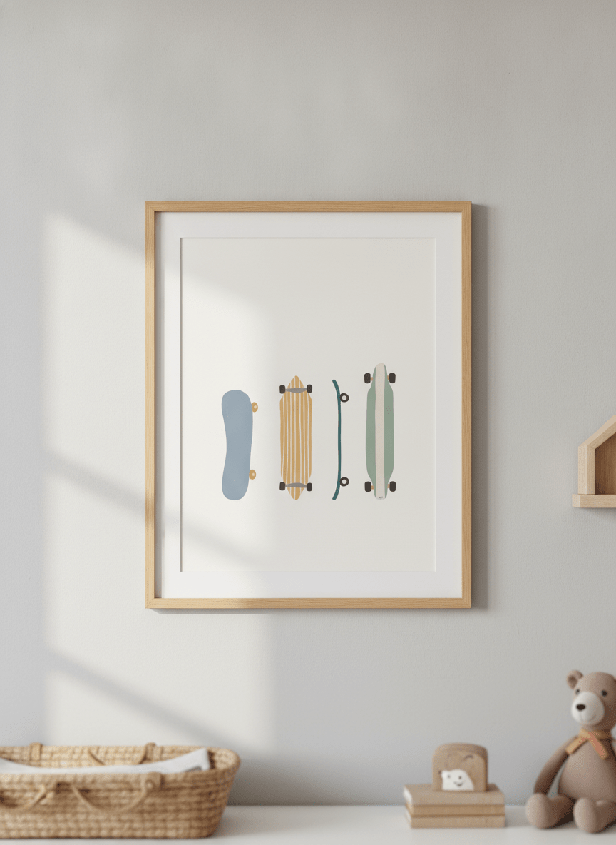 Soft neutral wall art styled in a serene nursery with pastel tones