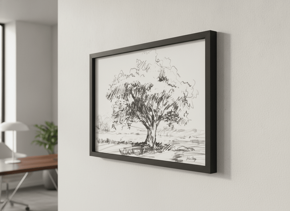 Contemporary wall art featured in a bright modern office workspace