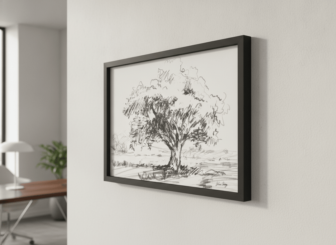 Contemporary wall art featured in a bright modern office workspace