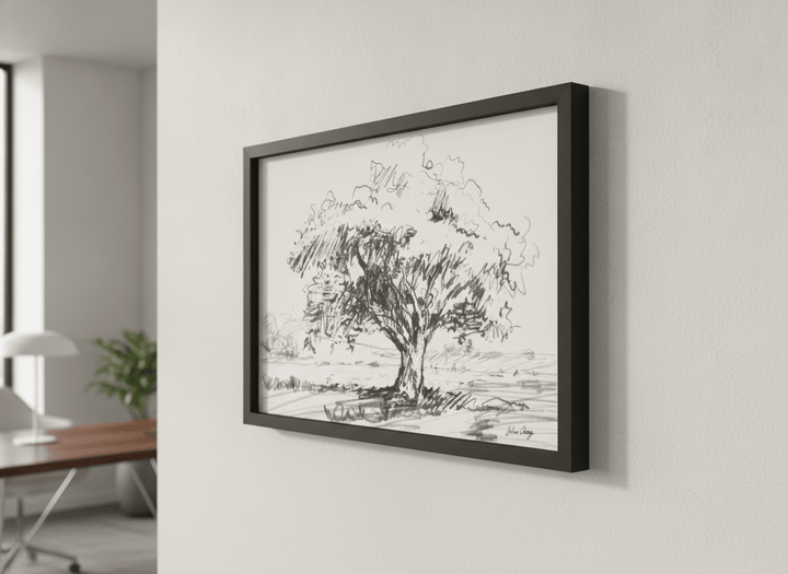 Contemporary wall art featured in a bright modern office workspace