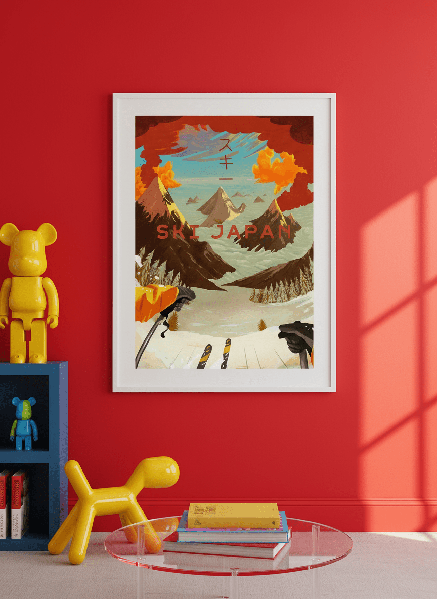 Bold wall art styled in a colourful, eclectic modern home