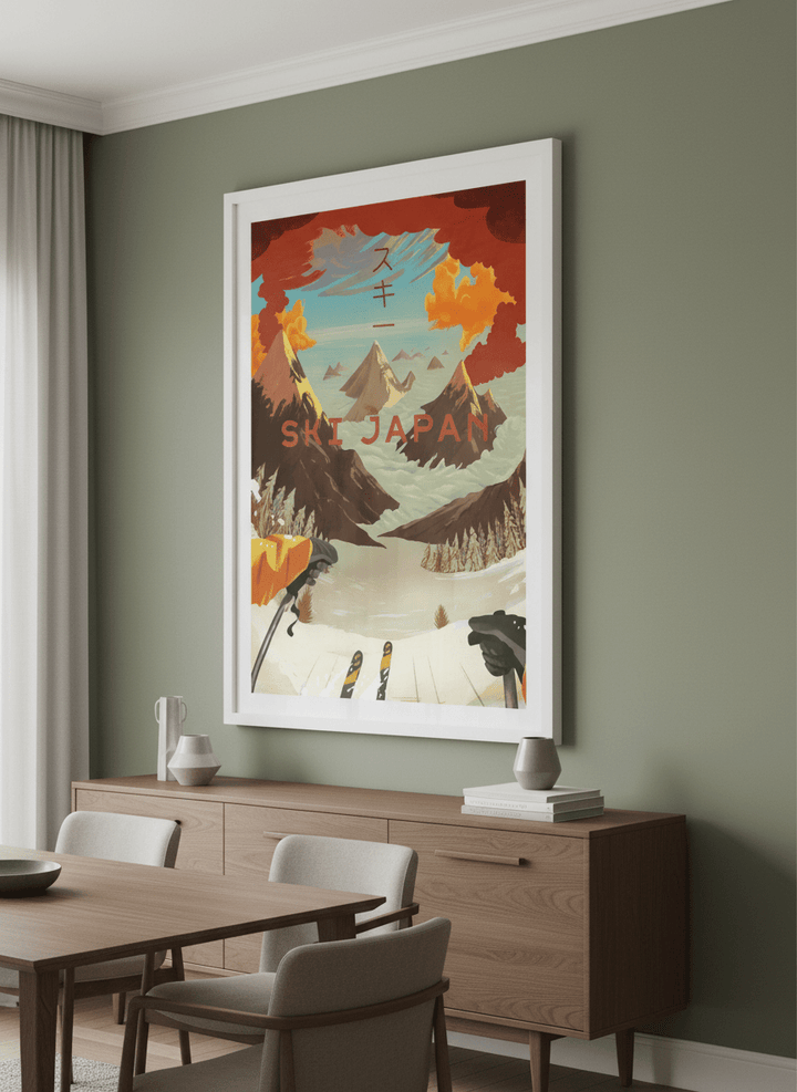 Wall art styled above a dining table in a contemporary home
