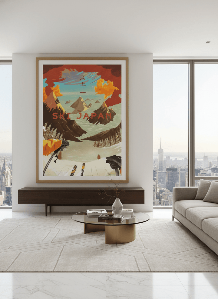 Monumental artwork centred on a feature wall in a luxe interior