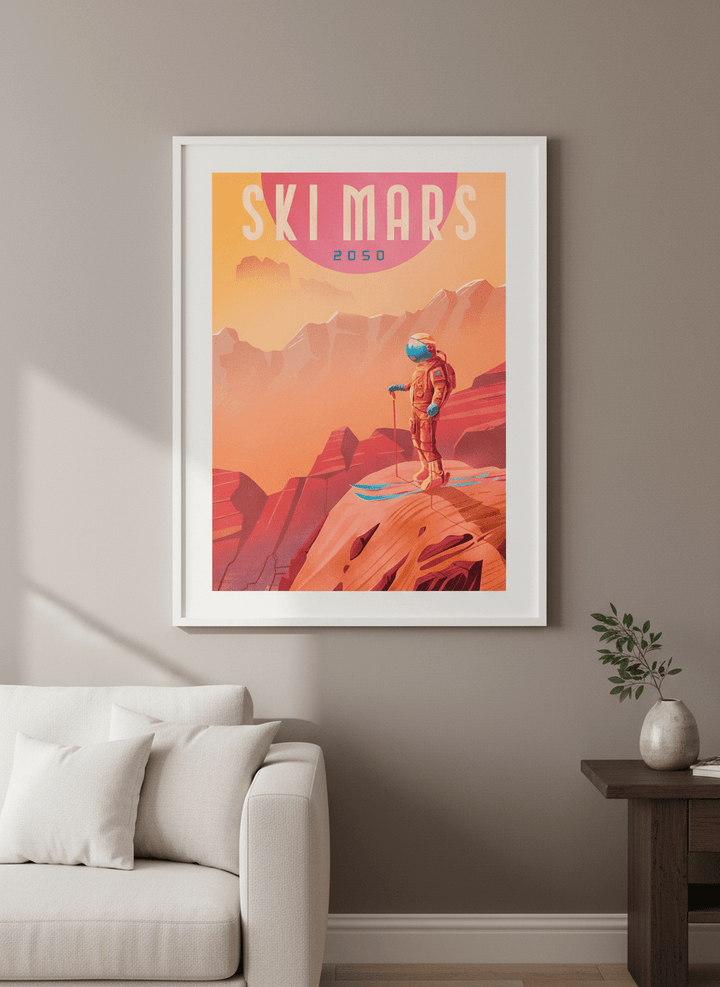 Modern wall art styled above a sofa in a neutral living room