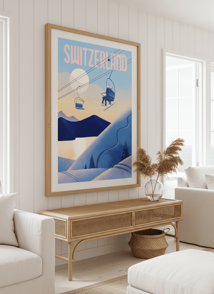 Neutral wall art displayed in a sunny coastal beach house