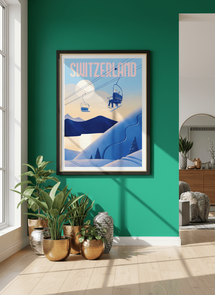 Bold wall art styled in a colourful, eclectic modern home