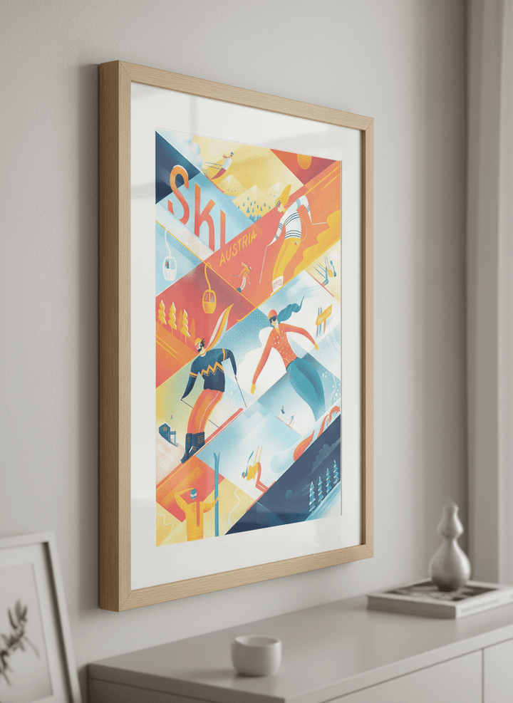 Minimalist artwork displayed in a calm, light-filled bedroom interior