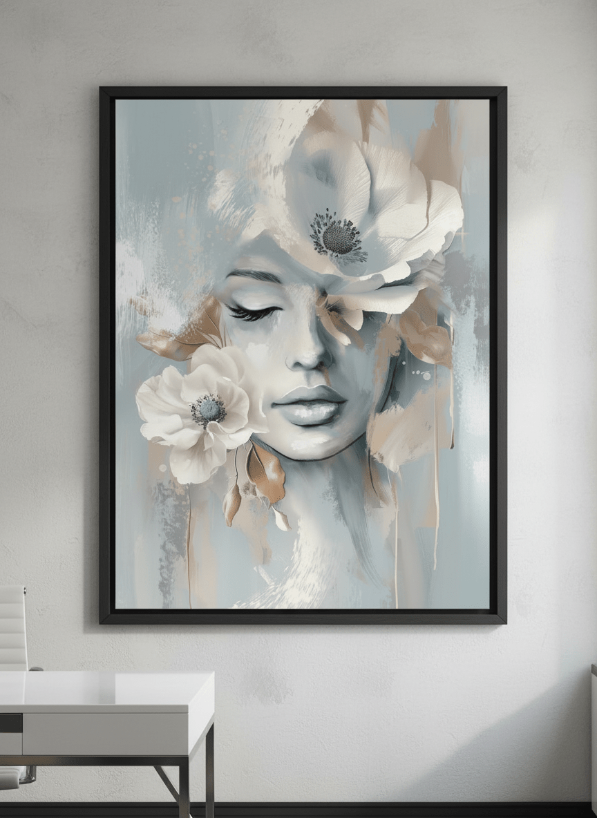 Contemporary wall art featured in a bright modern office workspace