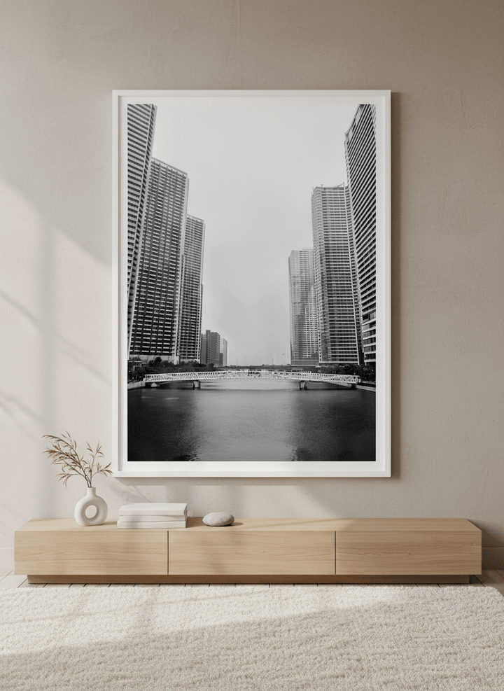 Monumental artwork centred on a feature wall in a luxe interior