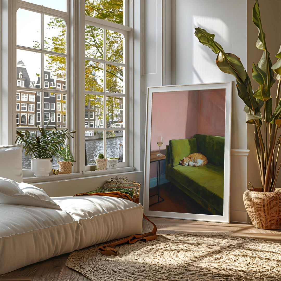 Sleeping Cat Oil Painting Print wall - art - picture - poster