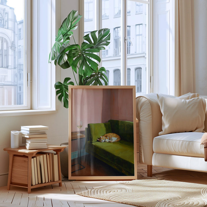 Sleeping Cat Oil Painting Print wall - art - picture - poster