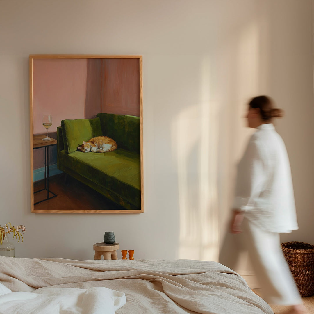 Sleeping Cat Oil Painting Print wall - art - picture - poster