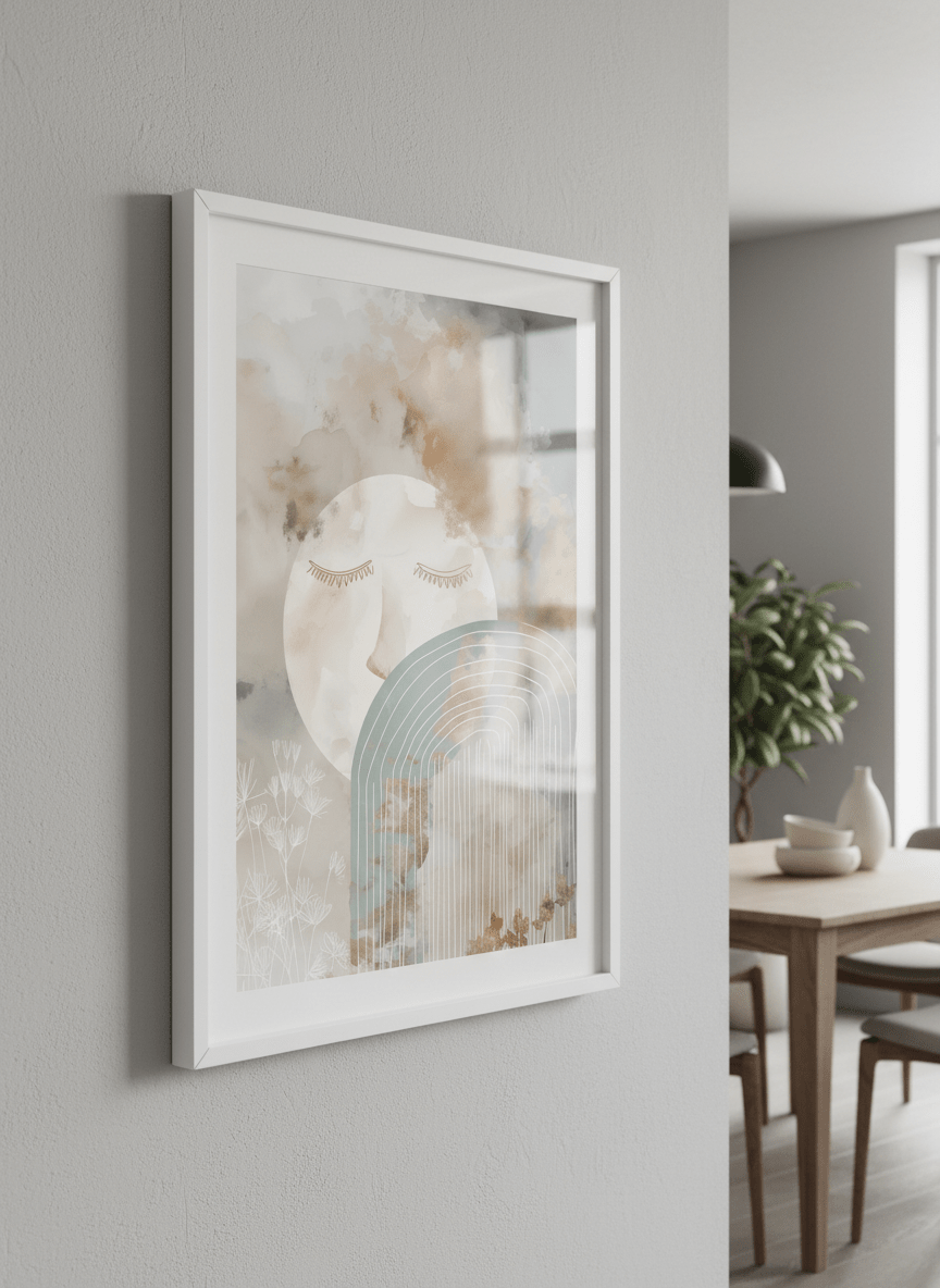 Wall art styled above a dining table in a contemporary home